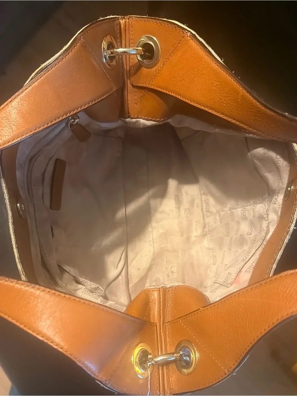 Michael Kors Jamesport Cream and Tan Logo Hobo Bag